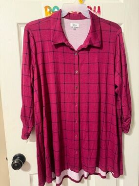 Kim Rogers Pink Tunic with Berry-Trim Neckline